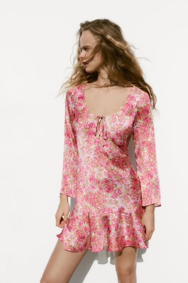 zara vestido satinado estampado floral