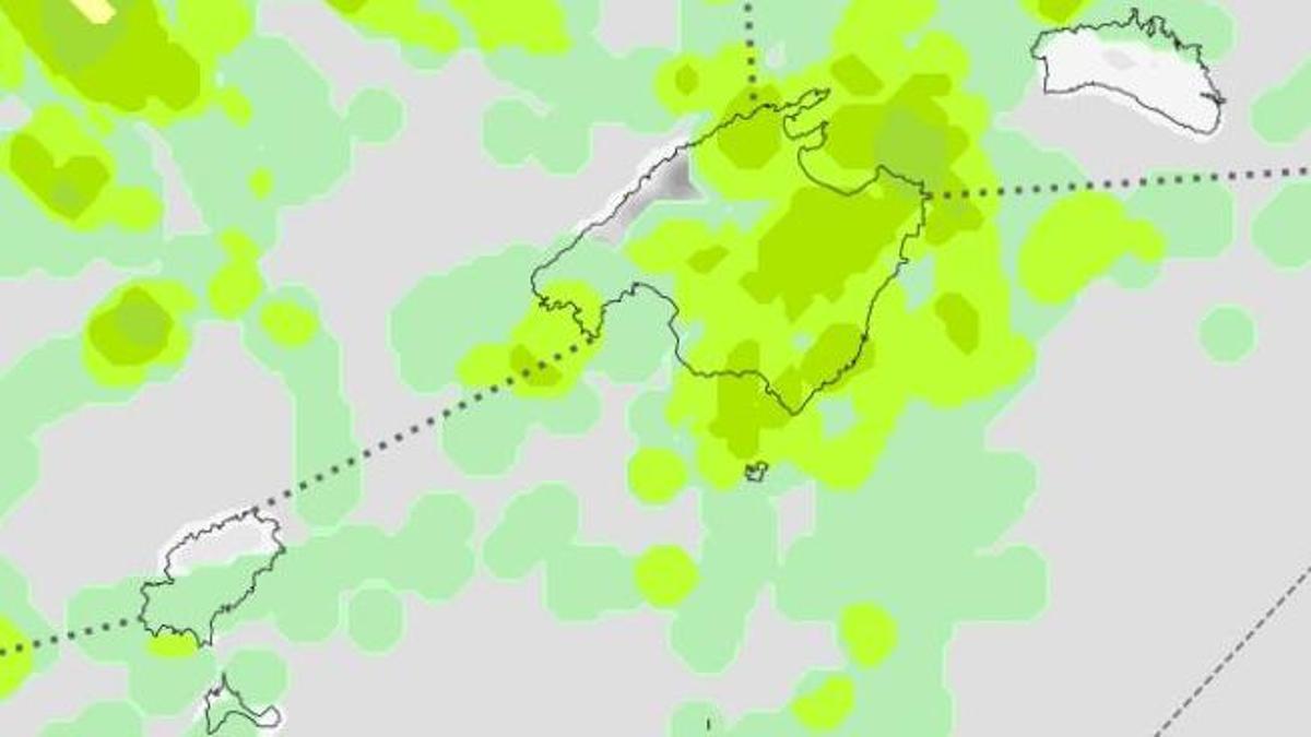 Mapa de probabilidad de lluvias del 10 al 13 de mayo en Baleares.