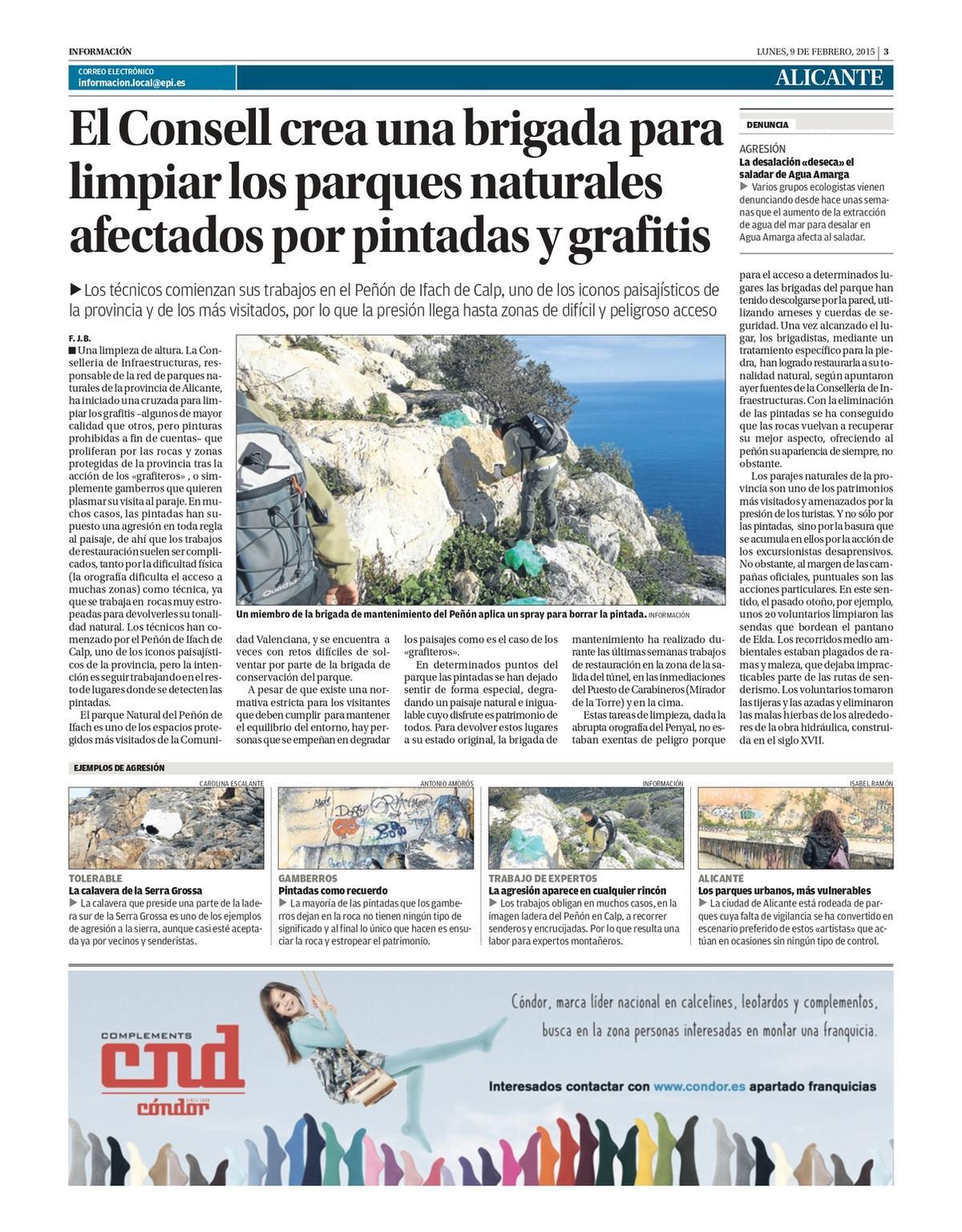 La Generalitat puso en marcha en 2015 una brigada anti grafitis en los parques naturales.