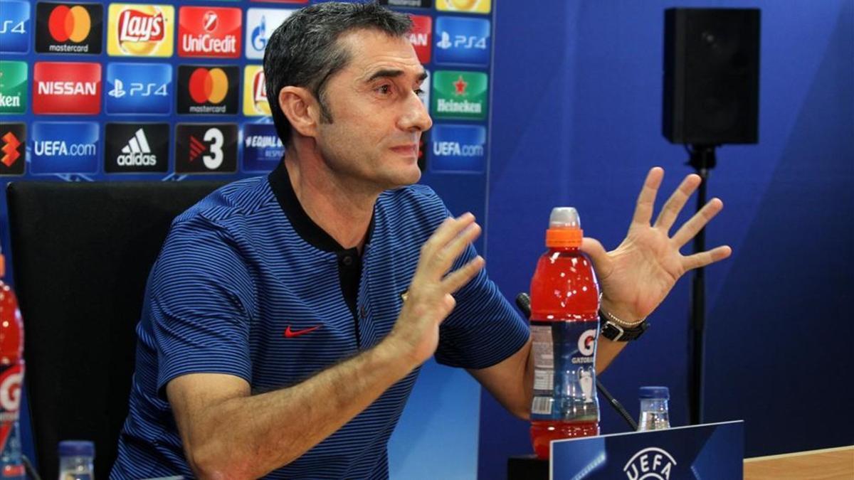 Valverde, durante la rueda de prensa previa al Barcelona - Juventus