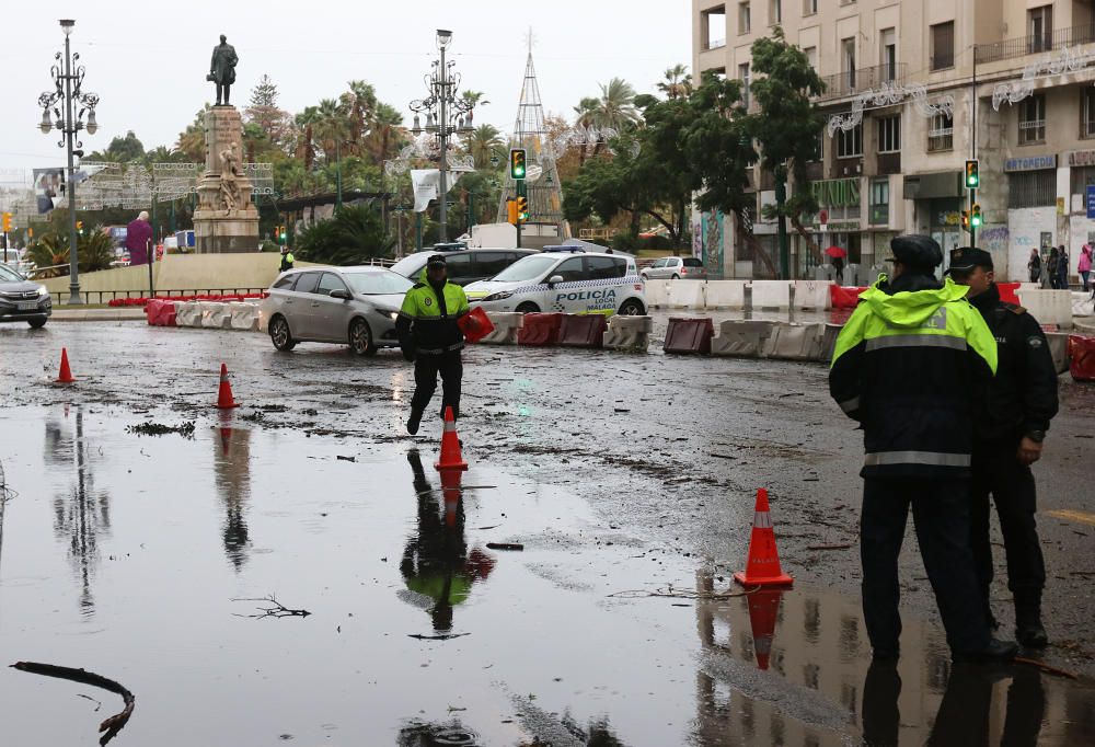 Incidencias de la borrasca Ana en Málaga capital