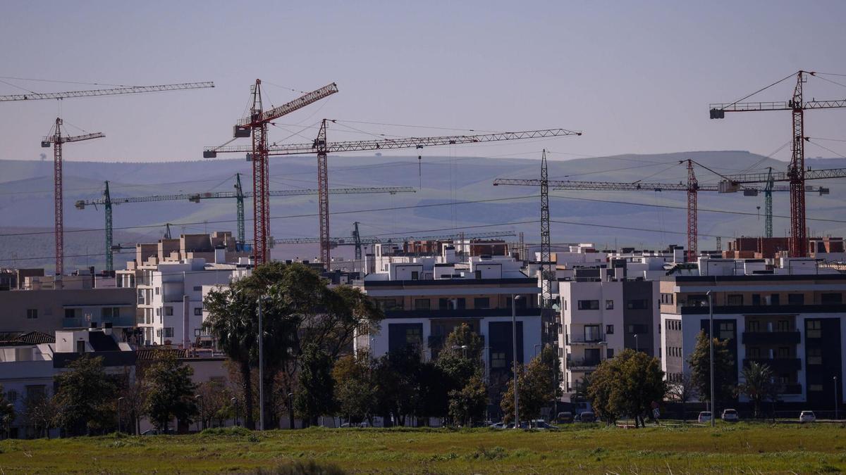 Imagen de archivo de grúas para la construcción de nuevas viviendas en Córdoba.