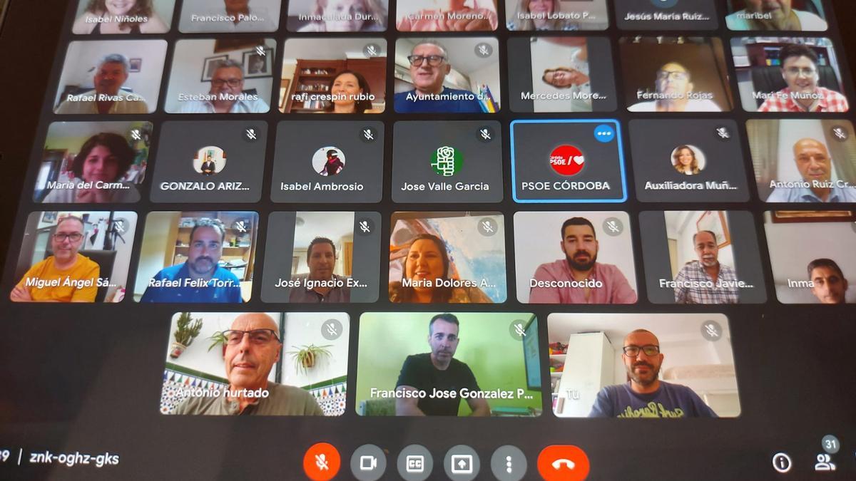 Imagen de la reunión telemática que mantuvo ayer la ejecutiva provincial del PSOE de Córdoba.