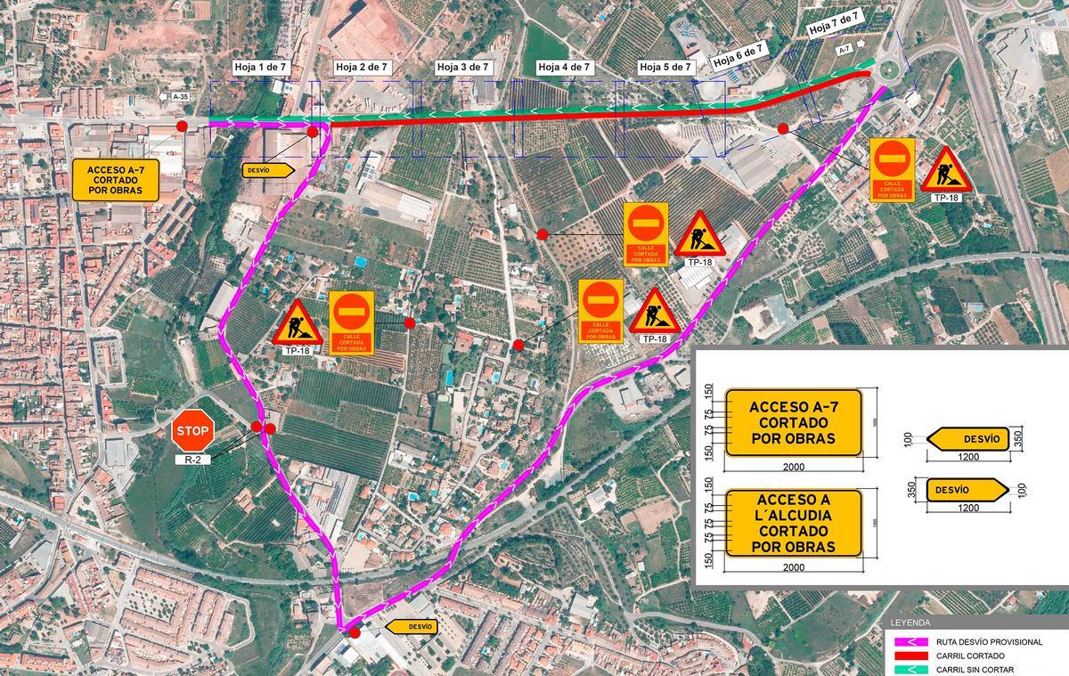 Mapa con los desvíos y la zona de actuación en la N-430.