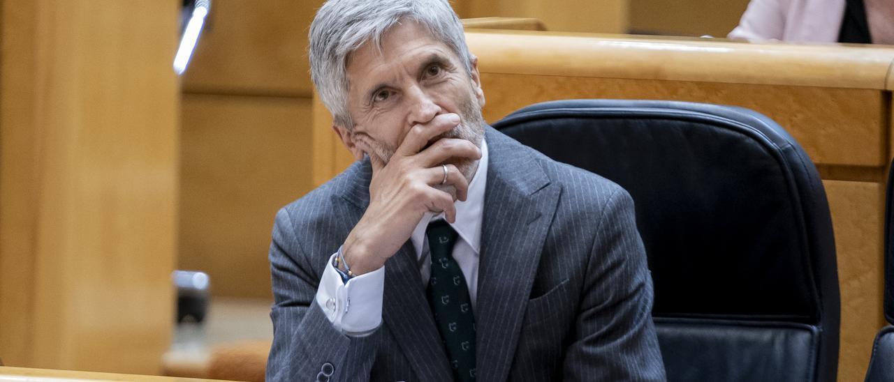 El ministro de Interior, Fernando Grande-Marlaska, en una sesión de control al Gobierno en el Senado.