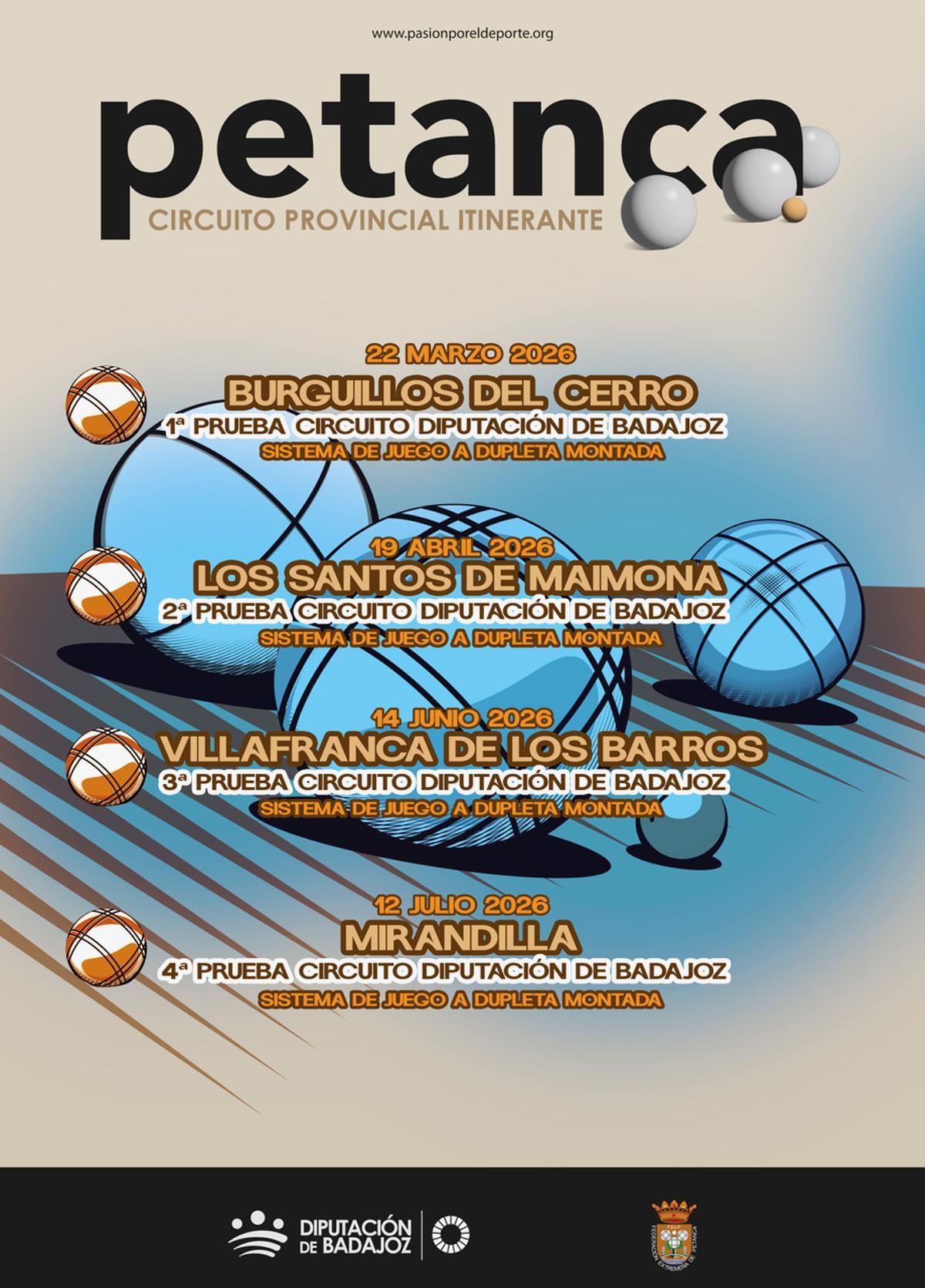 Cartel del Circuito Provincial Itinerante de Petanca, impulsado por la Diputación de Badajoz