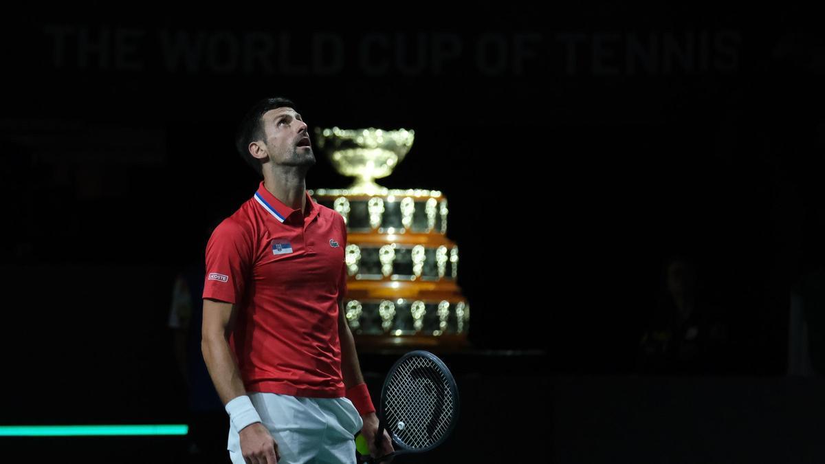 Djokovic, durante la segunda semifinal de la Copa Davis entre Italia y Serbia en el Carpena