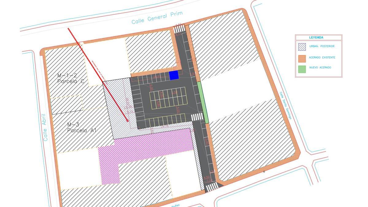 Plano con los nuevos aparcamientos en superficie que se crearán en la plaza Príncipe de la Paz.