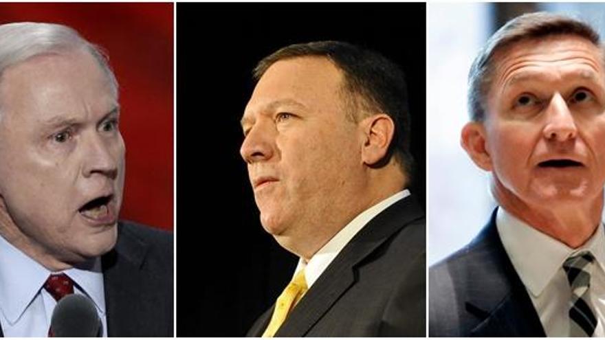 Jeff Sessions, Mike Pompeo y Mike Flynn.