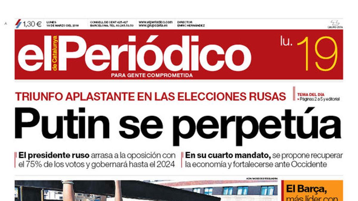 La portada de EL PERIÓDICO DE CATALUNYA del 19 de marzo del 2018