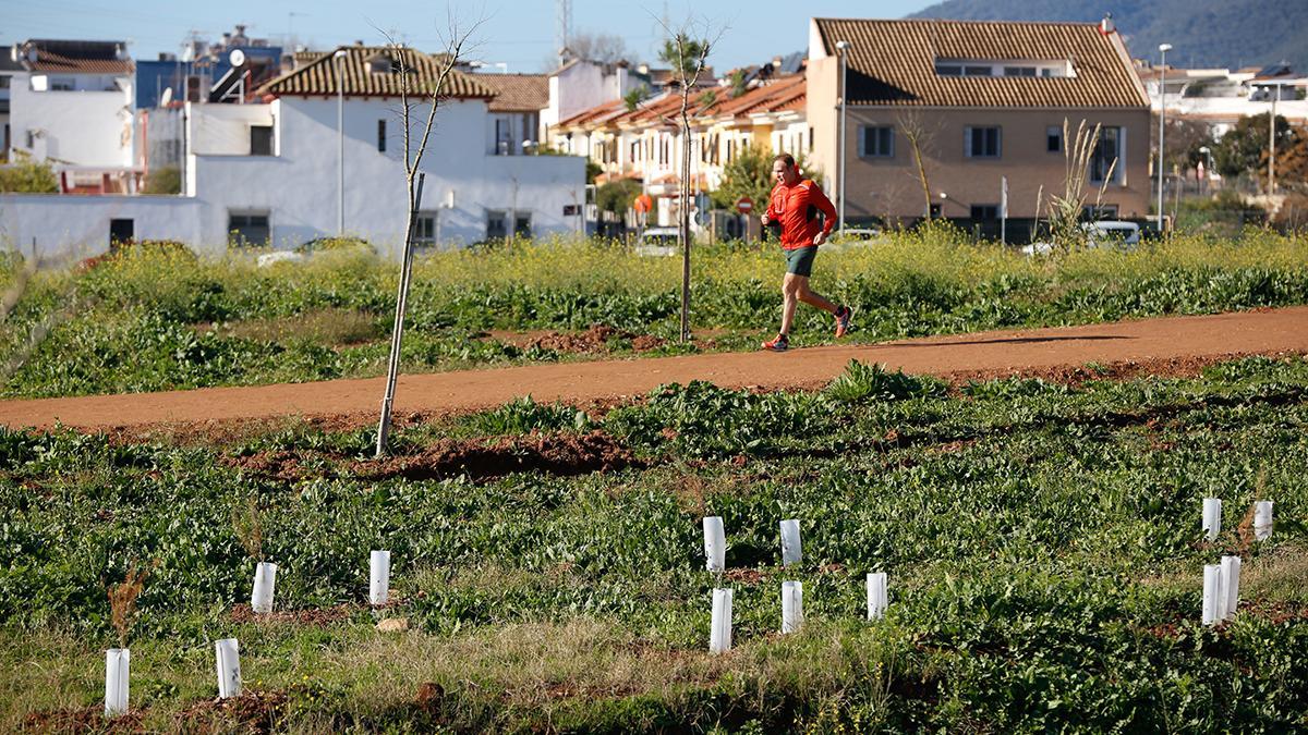 Un hombre hace running en el parque del Flamenco.