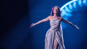 09 May 2024, Sweden, Malmo: Israels Eden Golan performs Hurricane on the stage of the Eurovision Song Contest (ESC) 2024 in the second semi-final at the Malmo Arena. Photo: Jens Büttner/dpa 09/05/2024 ONLY FOR USE IN SPAIN / Jens Büttner/dpa;Arts, Culture and Entertainment;music;media;televison;conflict;Eurovision Song Contest in Sweden