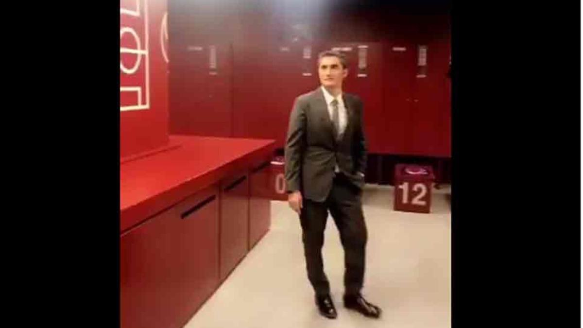 Valverde, en el vestuario del Camp Nou