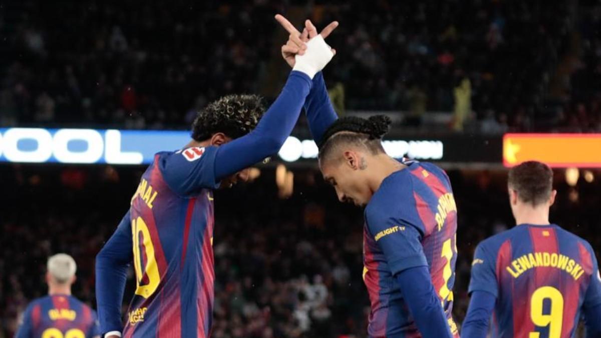 Lamine y Raphinha celebraron sus goles con euforia