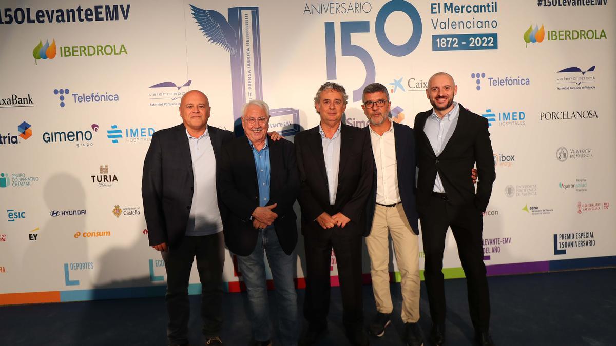 De izquierda a derecha: Joan Carles Martí (Periodista Levante EMV), Paco Nadal, Paco Lloret, Sergio Aspas y Rafa Marín (Director de SUPER)
