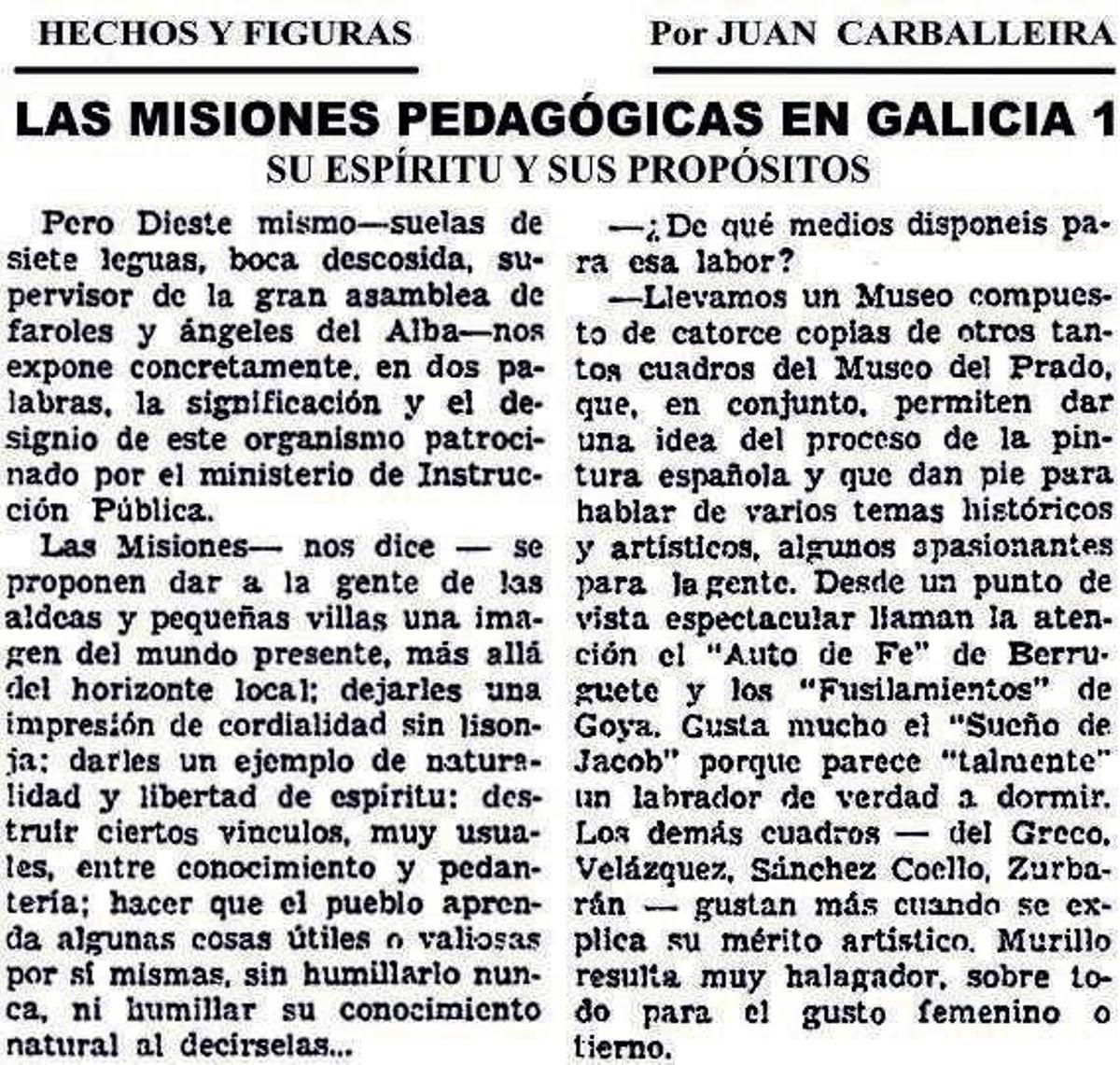 As misións pedagóxicas e os centros de colaboración no Morrazo (I)