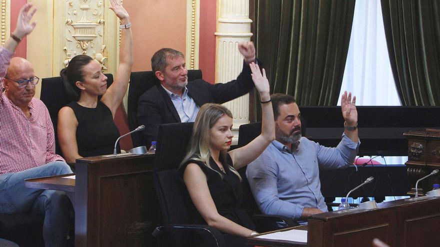 Ediles de Democracia Ourensana en una de las votaciones en el pleno de ayer.   | // I. OSORIO