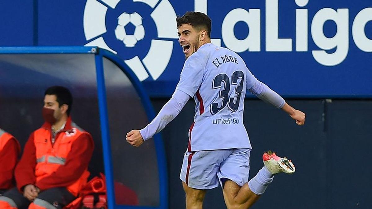 Abde, celebrando un gol con el Barça