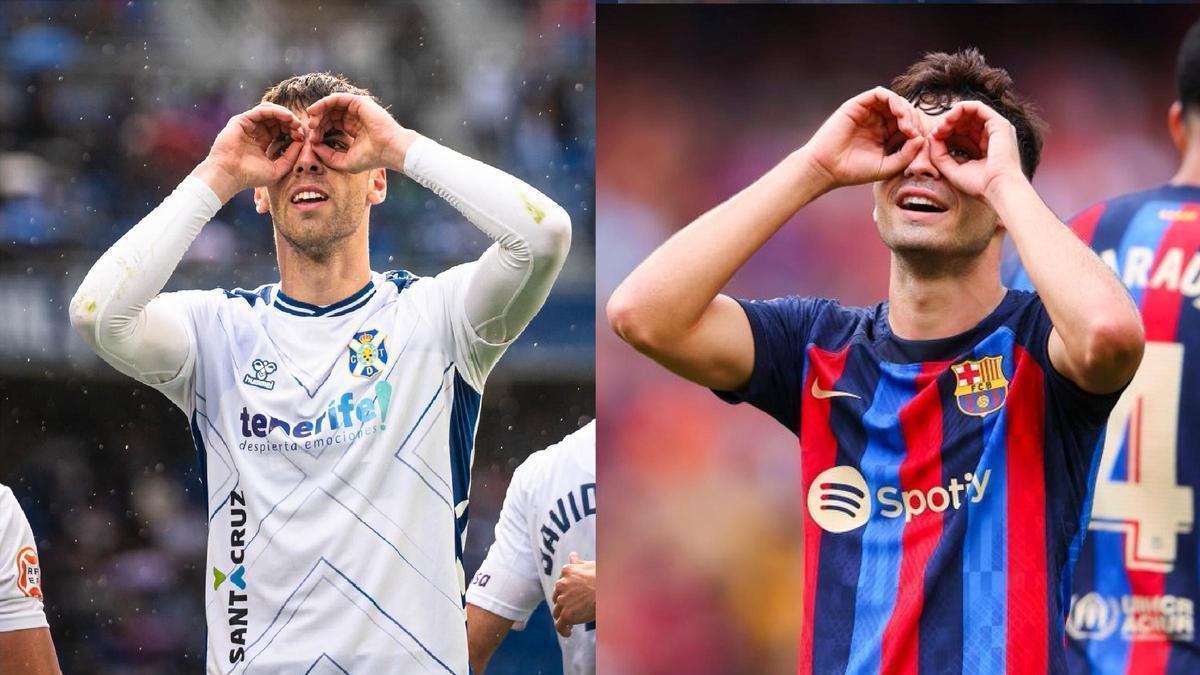 Gastón y Pedri hacen idéntico gesto para celebrar un gol.