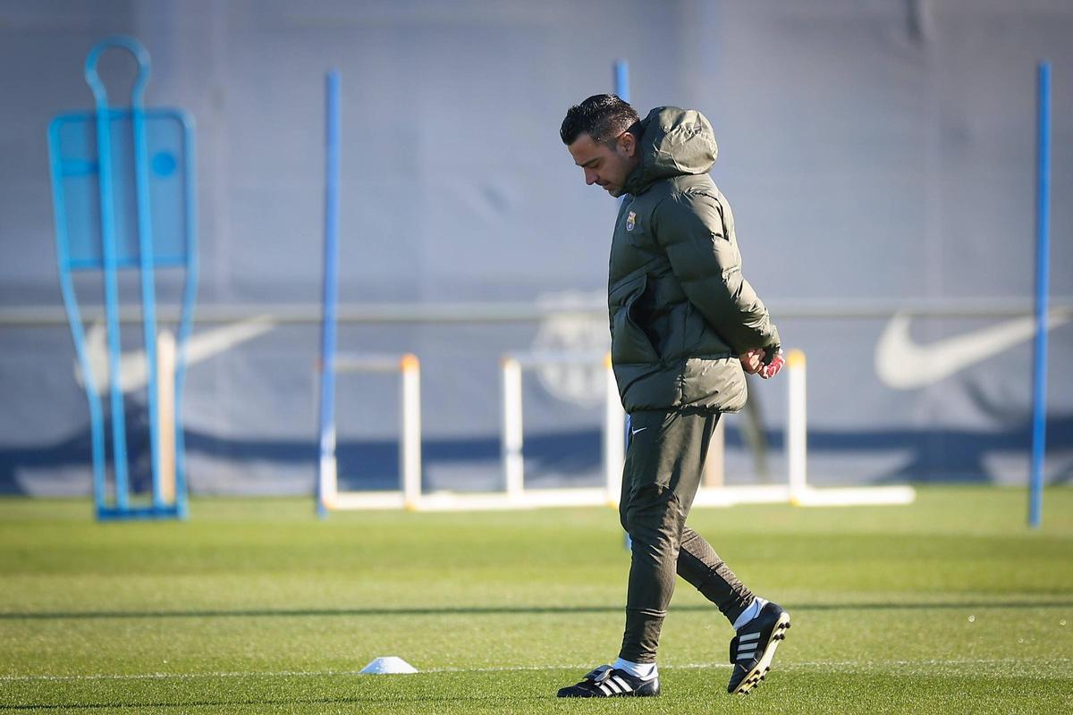 Xavi, en un entrenamiento del Barça