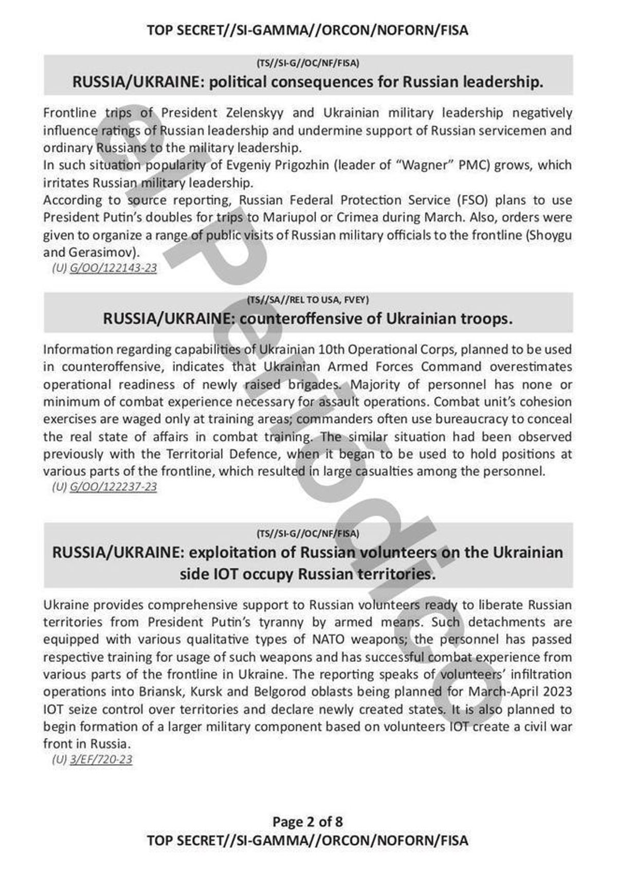 Documento clasificado que revela que voluntarios rusos armados por Ucrania tratan de sublevarse en Rusia