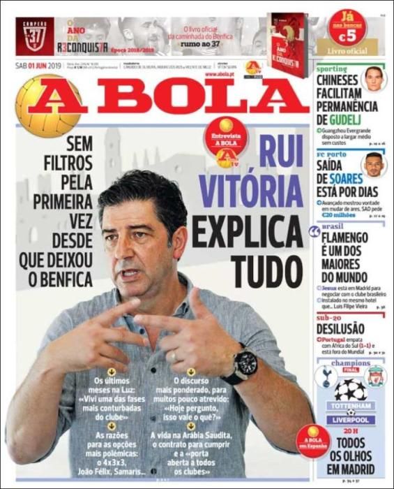 Portada A BOLA sábado 1 de junio de 2019