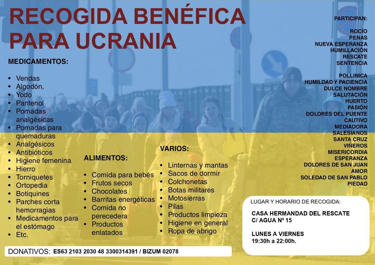 Cartel anunciador de la gran recogida cofrade en favor de Ucrania.