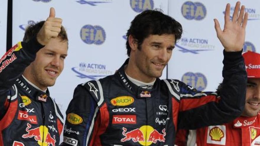 Webber, Vettel y Alonso en el podio de Gran Bretaña.