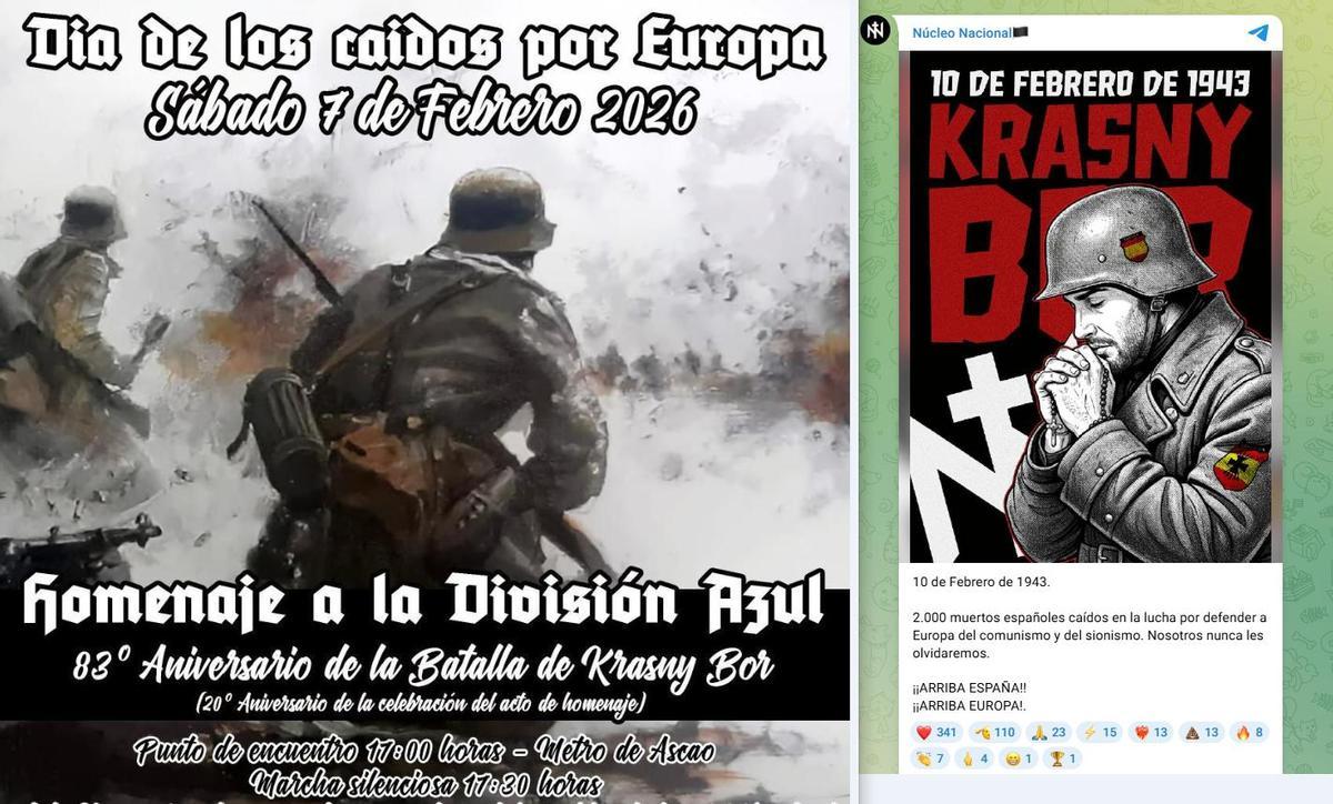 Última actuación pública de Núcleo Nacional, el embrión de Noviembre Nacional: la reivindicación del apoyo de la División Azul española al ejército nazi en Rusia durante la II Guerra Mundial