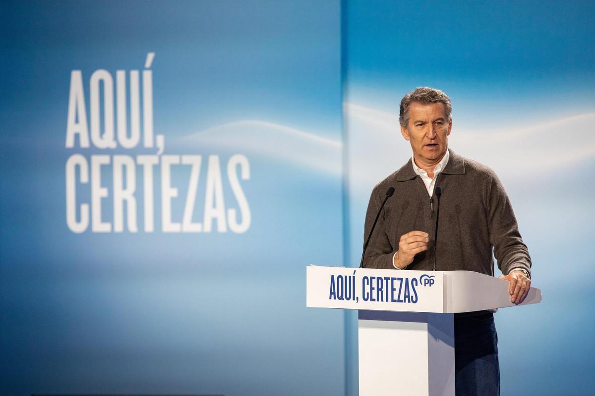 El presidente del Partido Popular, Alberto Núñez Feijóo, durante un acto de campaña.