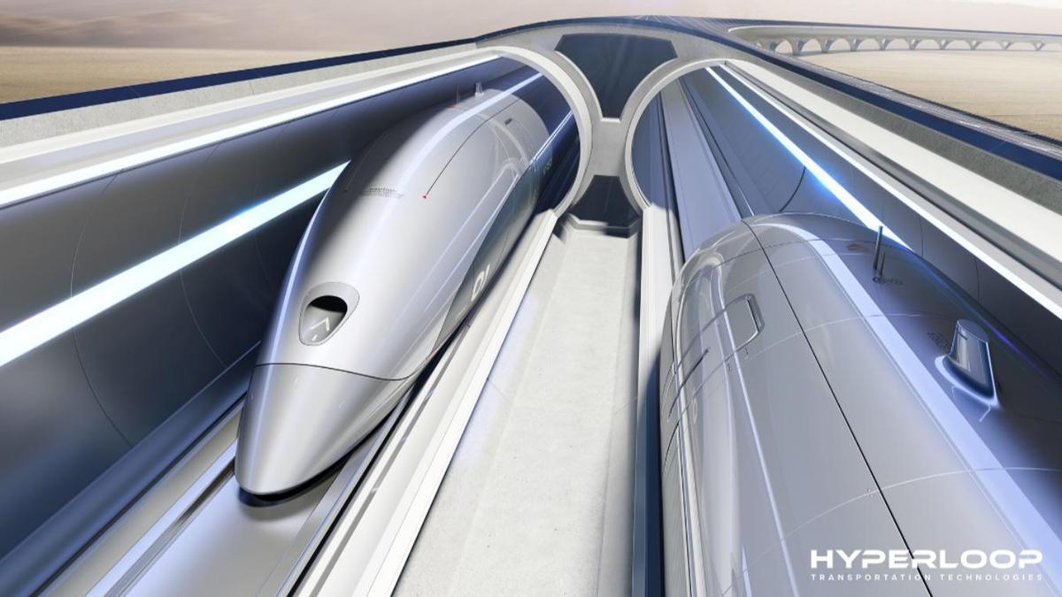 'Render' que muestra cómo serán las cápsulas y tubos del Hyperloop