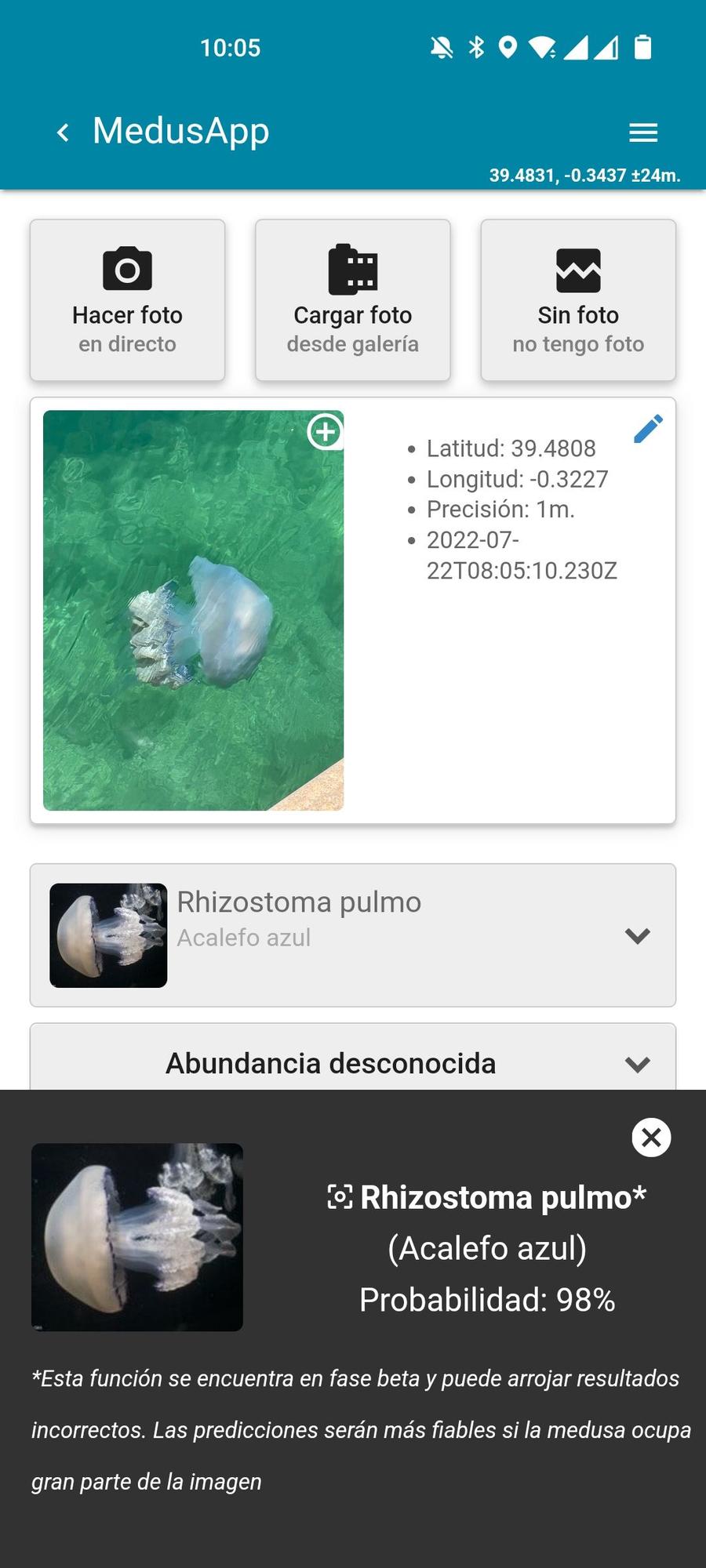 Imagen de la información que proporciona la app