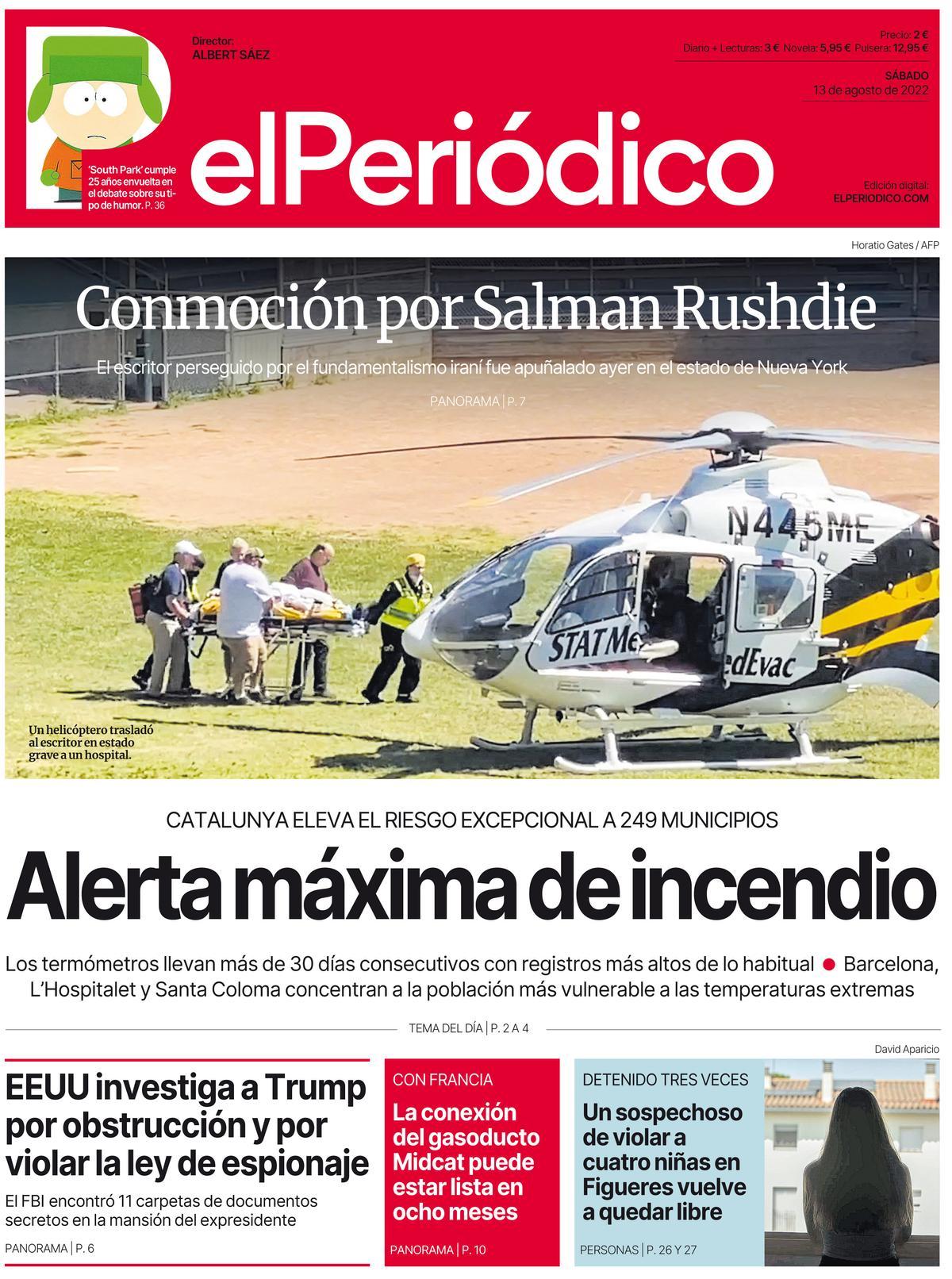 La portada d’EL PERIÓDICO del 13 d’agost del 2022