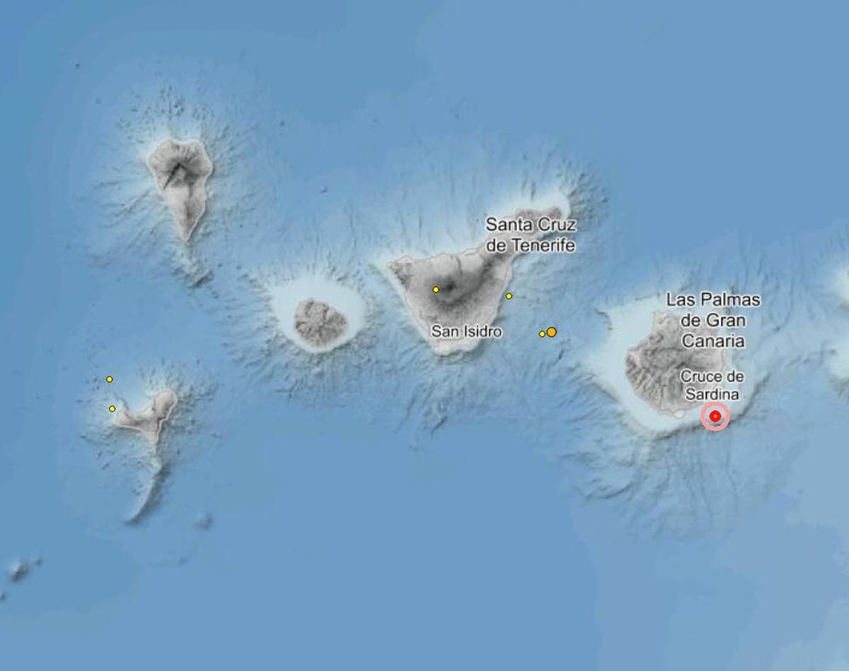 Mapa con los últimos seismos.
