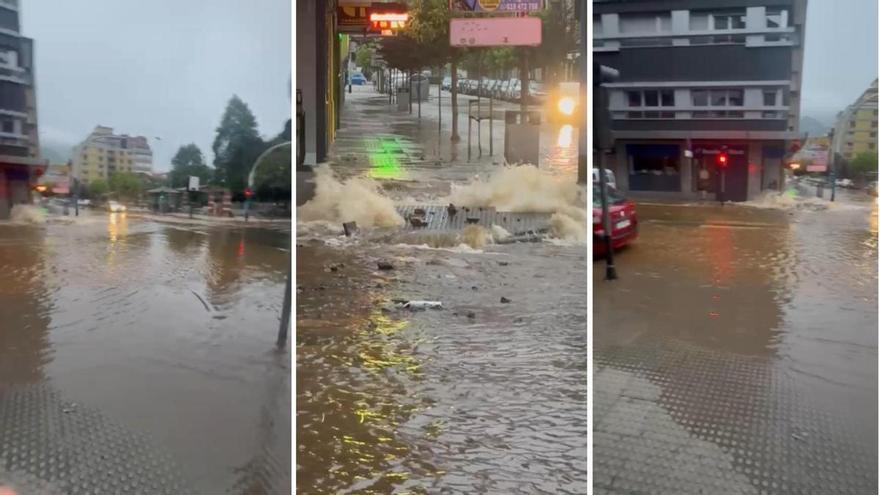 VÍDEO: El reventón de una tubería deja sin agua a decenas de vecinos del centro de Mieres