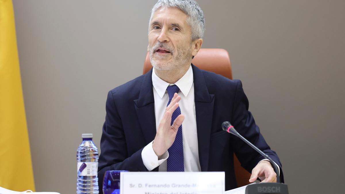 El ministro de Interior, Fernando Grande-Marlaska, en la presentación del balance de siniestralidad vial de 2021, en la sede de la Dirección General de Tráfico, a 7 de enero de 2022, en Madrid (España)