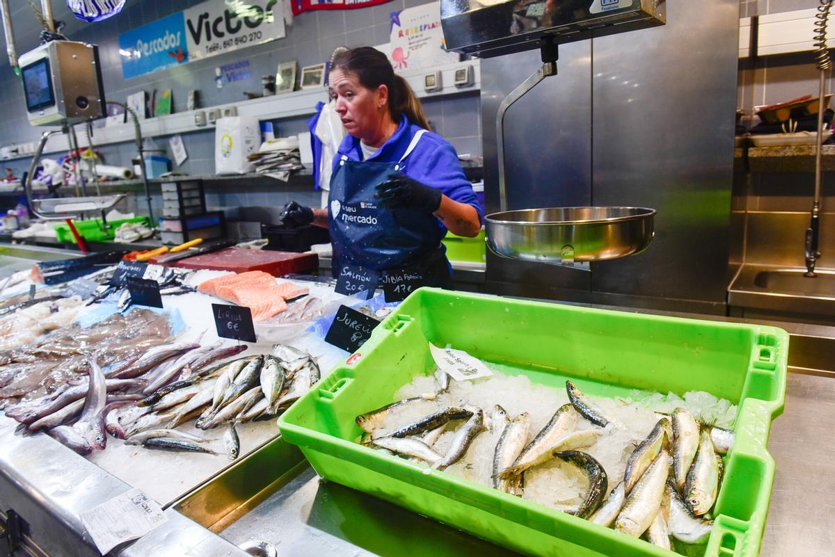Venta de sardinas en la plaza de Lugo a dos semanas de San Juan Venta de sardinas en la plaza de Lugo a dos semanas de San Juan