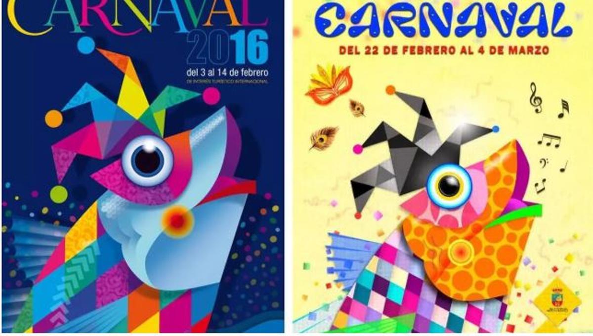 El cartel de Don Benito 2025, a la derecha, y el de Santa Cruz de 2016.