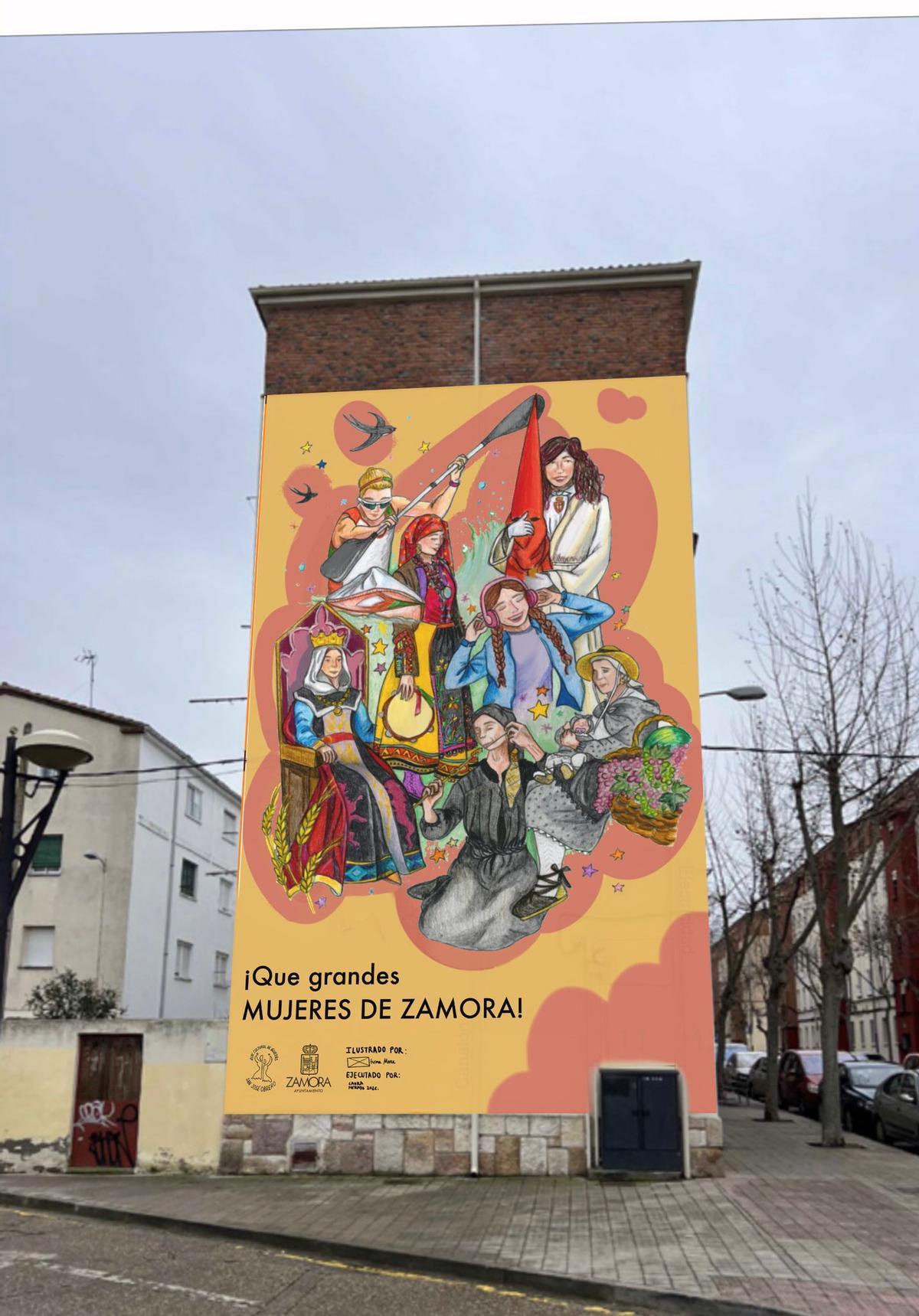 Imagen de cómo quedará el uevo mural en Zamora homenaje a las mujeres.