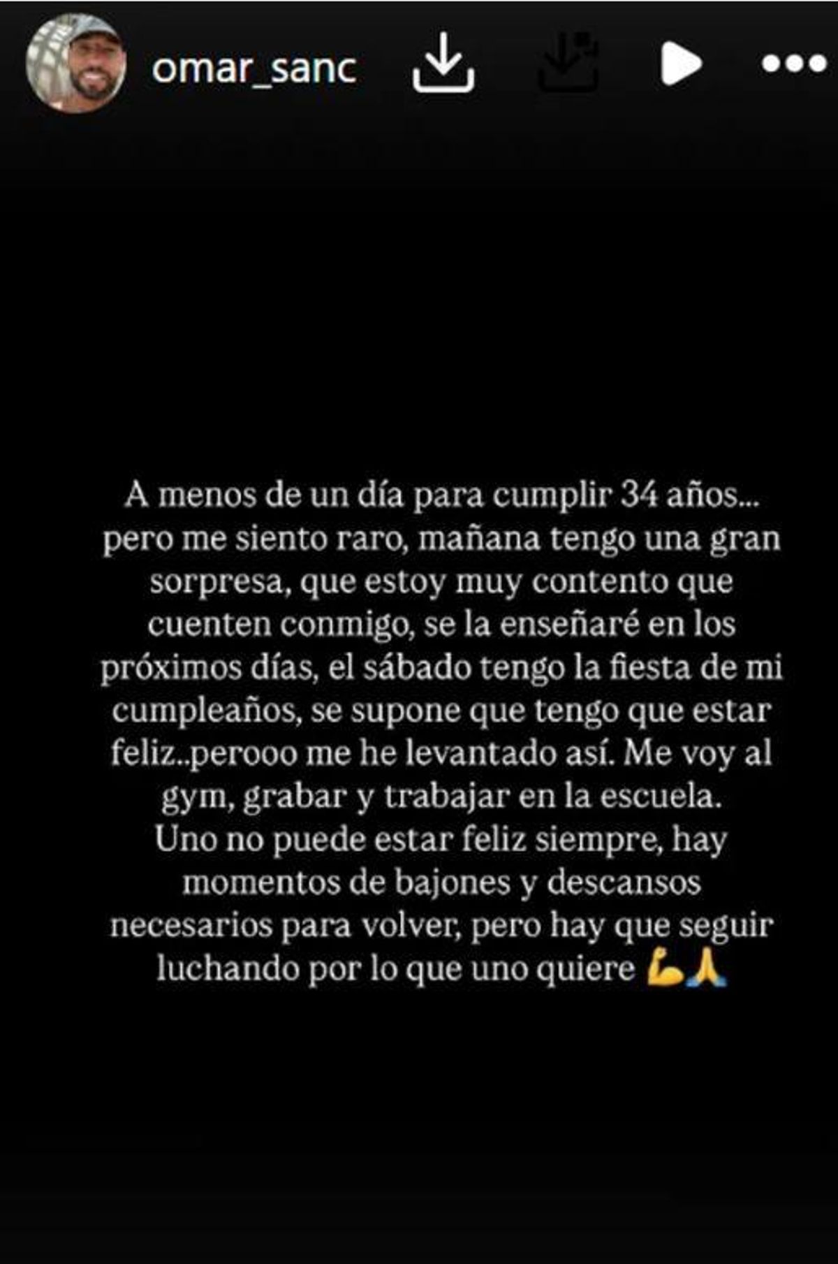 Omar Sánchez y su inquietante mensaje en Instagram