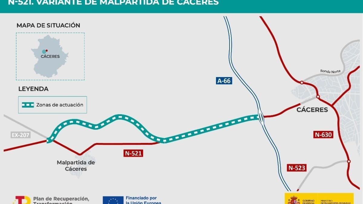 Plano de la variante que se construirá en la N-521.