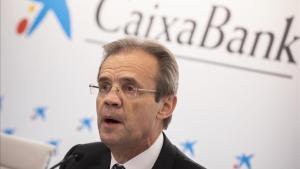 El presidente de Caixabank, Jordi Gual, durante la presentación de resultados de la entidad correspondientes al ejercicio 2018.