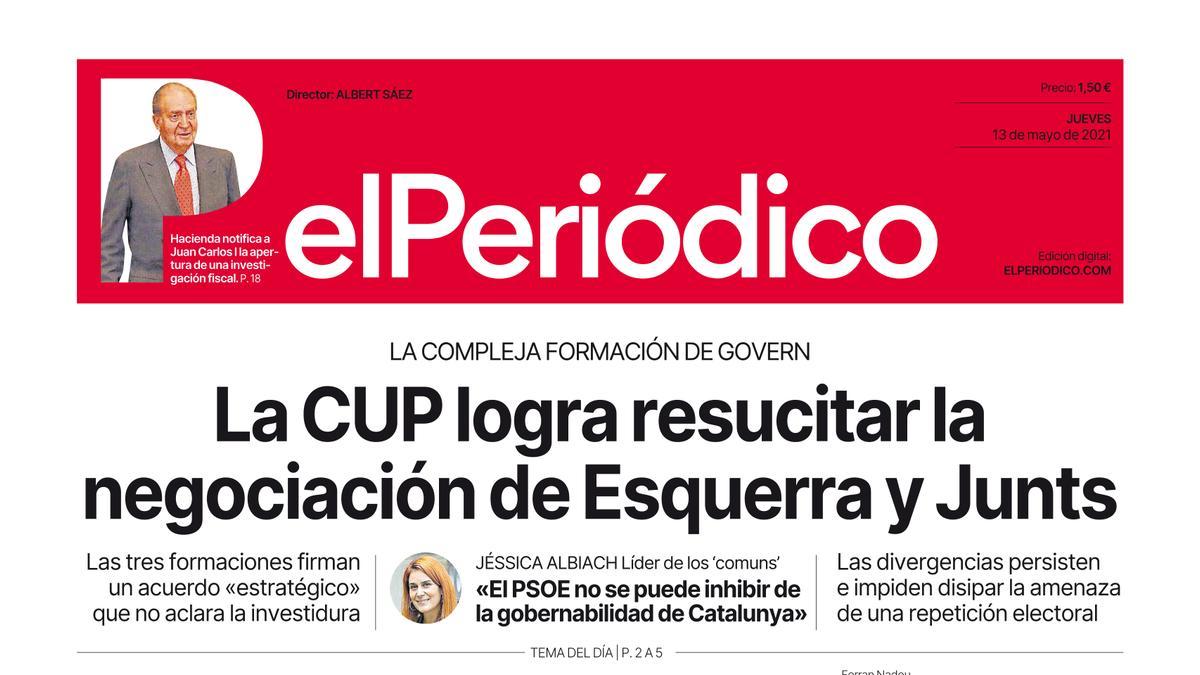 La portada de EL PERIÓDICO del 13 de mayo del 2021