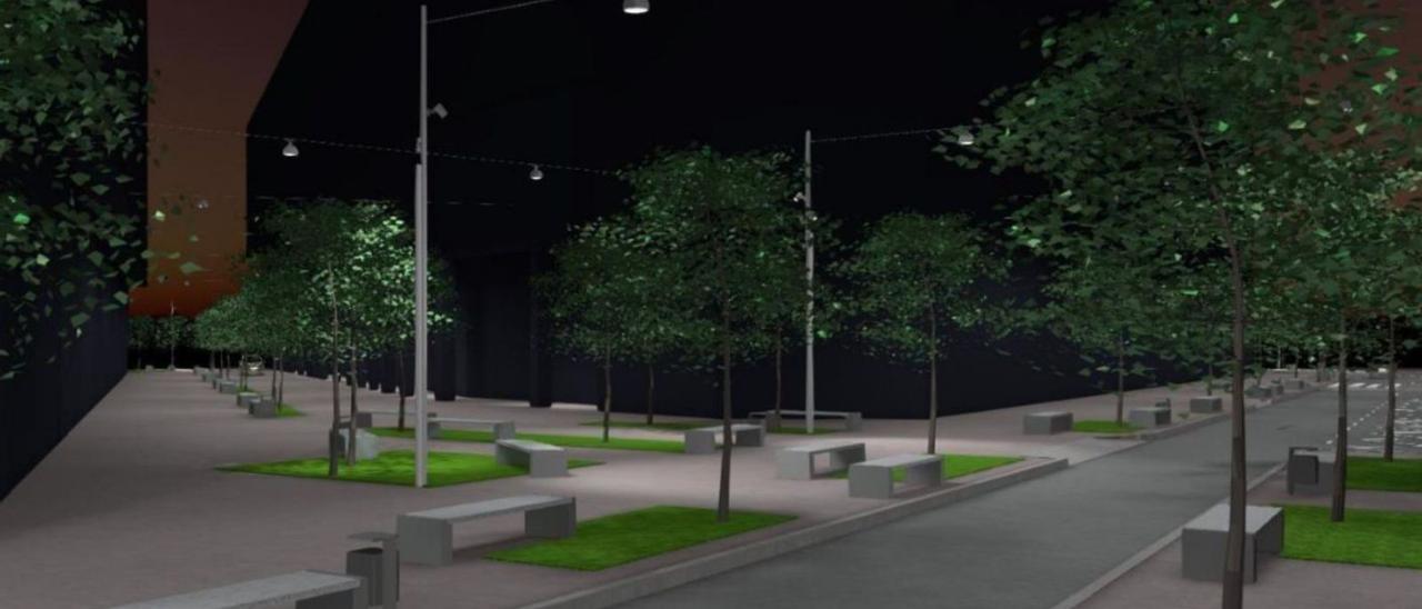 Recreación virtual de la calle Alcalde Marchesi, iluminada, en el cruce con Río de Monelos.   | // LA OPINIÓN