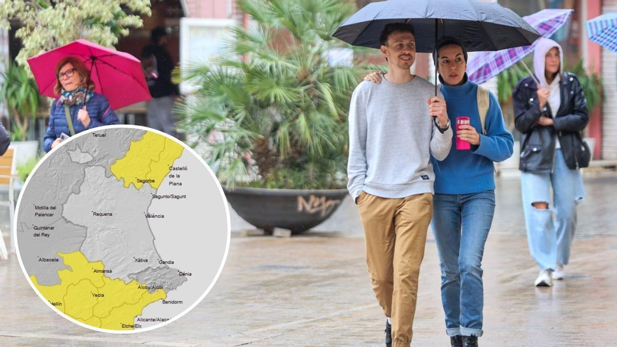 Mañana gris de nubes y lluvia en València en la víspera de San Vicente Ferrer