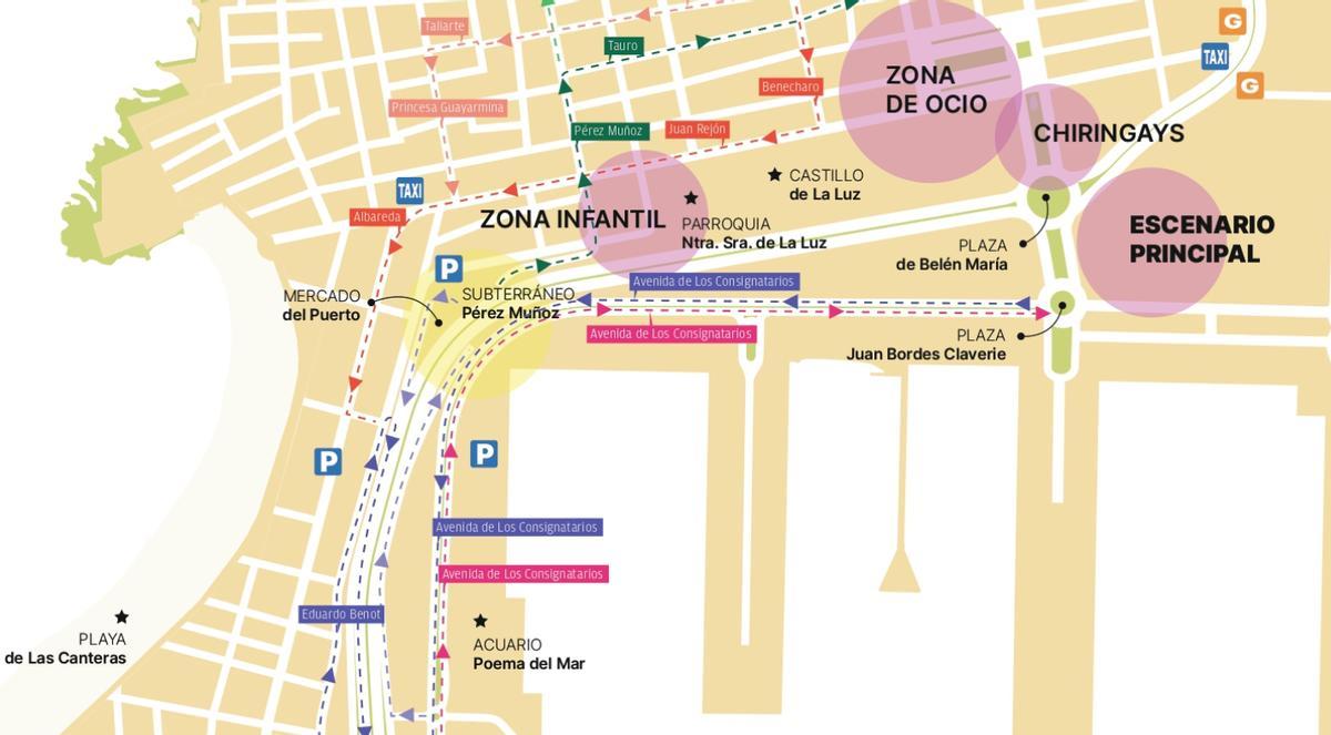 Fragmento del gráfico de los cortes de calles por el Carnaval de Las Palmas de Gran Canaria.