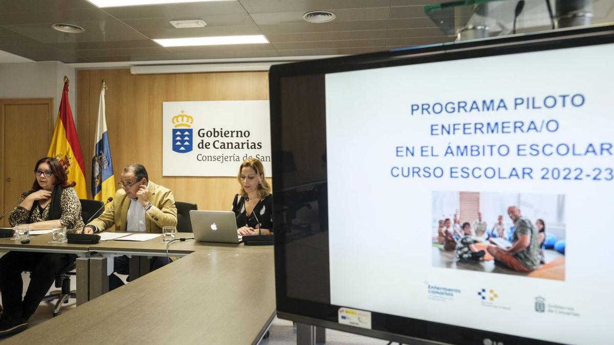 Los consejeros del Gobierno de Canarias de Educación y Sanidad en la presentación del proyecto piloto. | | EFE