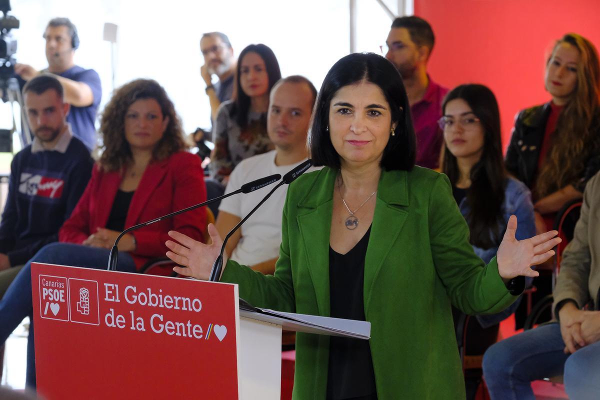 Carolina Darias se dirige a los asistentes a su presentación como candidata a la Alcaldía de Las Palmas de Gran Canaria, a finales de 2022.