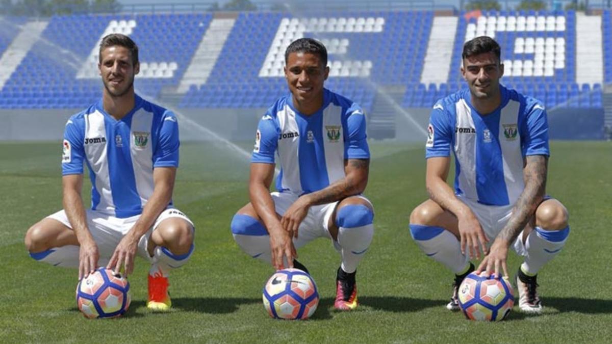 Pérez, Machís y Rico, en su presentación como nuevos jugadores del Leganés