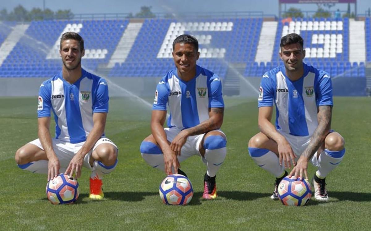 Pérez, Machís y Rico, en su presentación como nuevos jugadores del Leganés